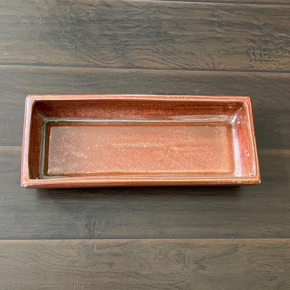 Large Burnt Orange Glazed Rectangle Bonsai Succulent Pot 15"L x 6"W x 2.75"H New - Picture 2 of 11